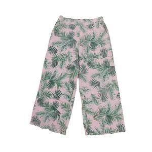 Kensie tropical print linen blend pull on pants wide leg size Medium